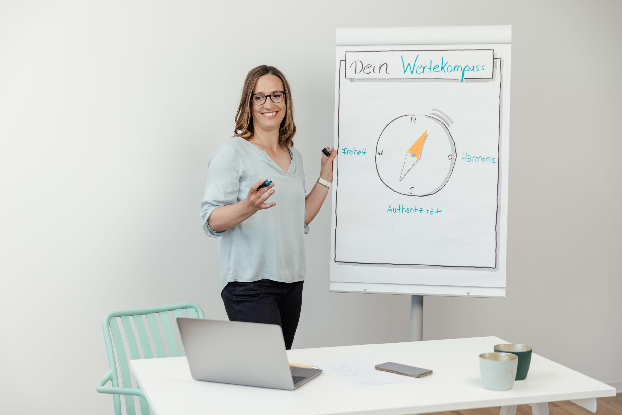 Coach Christiane Kaiser bei einer Coachingsitzung zum Wertekompass